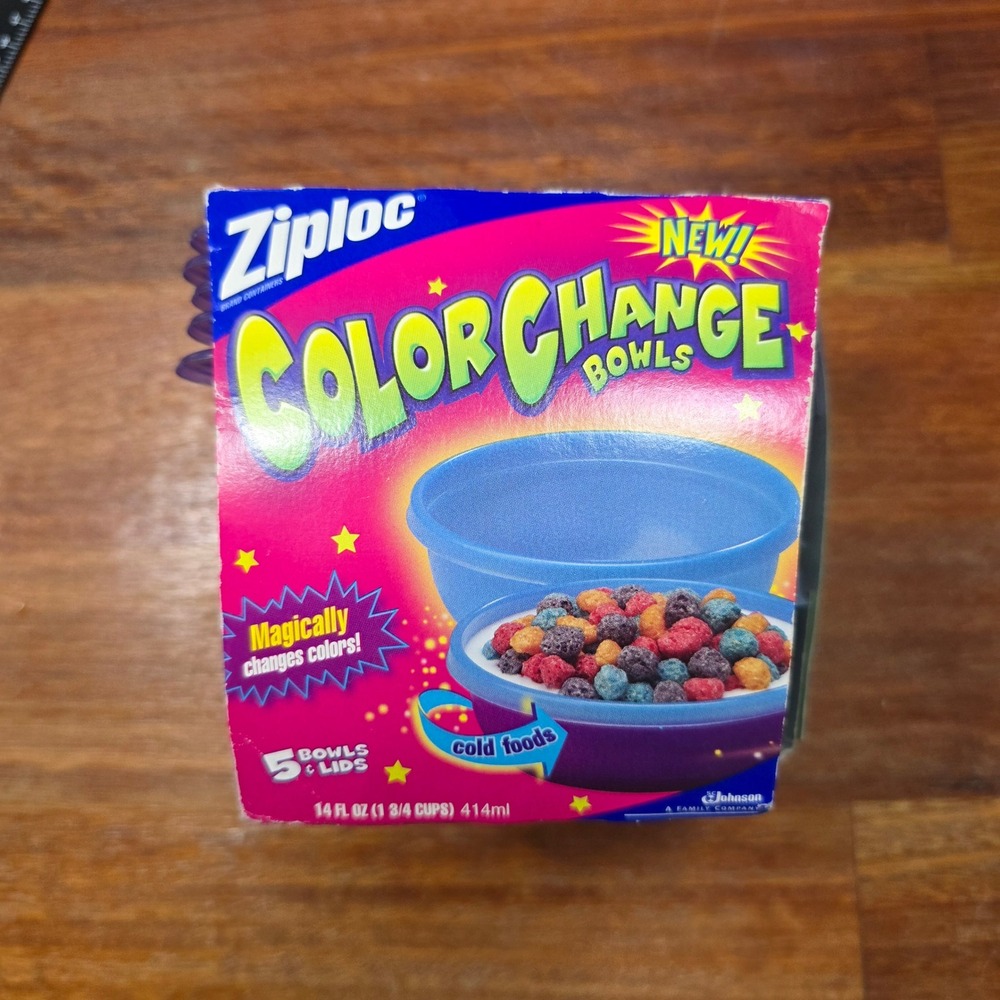 Vintage 2001 Ziploc ColorChange Bowls 5 Count Blue to Purple‎ 14oz New Rare Y2K